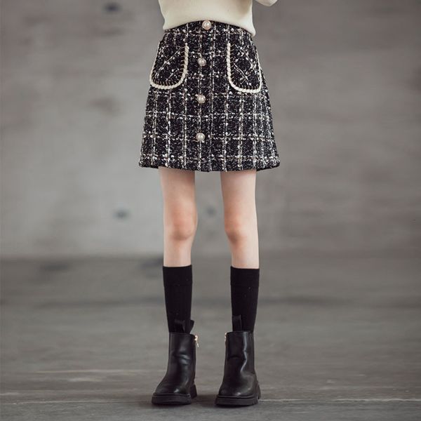 

girls' a-line short small fragrance autumn and 2020 versatile buttocks skirt big children's winter fashion 9, Blue