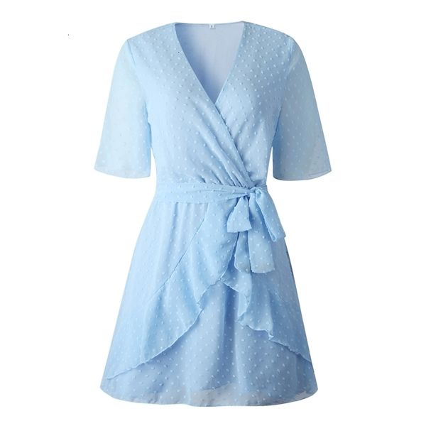 

2021 new female v neck cross belt lace to jagged frown pure fashion big sleeve short summer dress line ekox, Black;gray