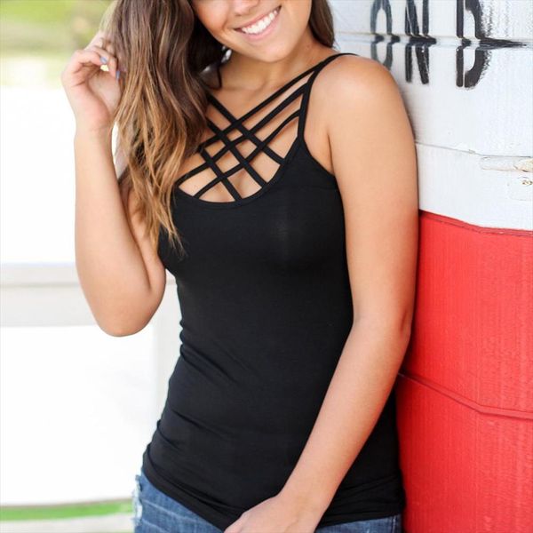 

tank women summer camis sleeveless criss cross blouse both sides can wear dropshipping mujer, White