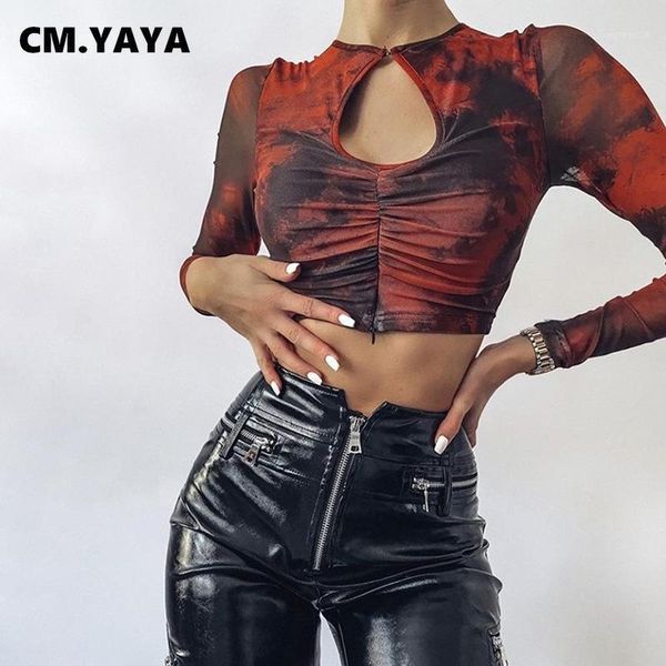 

cm.yaya aumutn winter women's tees hollow out print o-neck long sleeve casual low bosom women 1, White