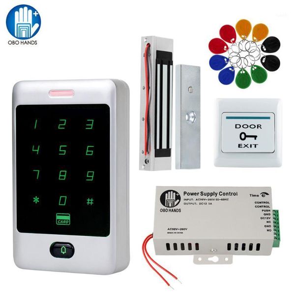 

door access control system kit rfid keypad waterproof cover rainproof + power supply + electronic electromagnetic strike locks1