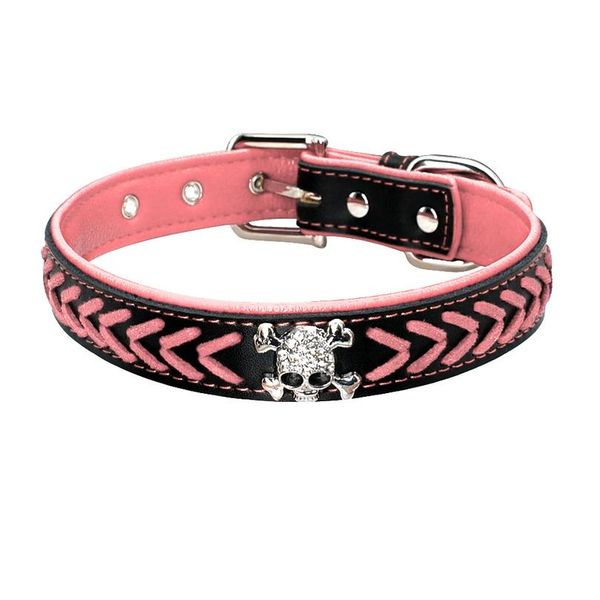 

cool braided leather dog collar soft padded skull studded pet dogs collars adjustable for medium large dogs pitbull boxe wmtlgw