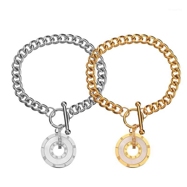 

designer chrams bracelets for women jewelry stainless steel gold roman digital shell round bracelet wholesale pulseras1, Golden;silver