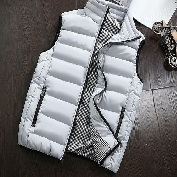 

casual vest men winter plaid stand collar cotton vest plus size zipper pockets warm waistcoat male vest fashion, Black;white