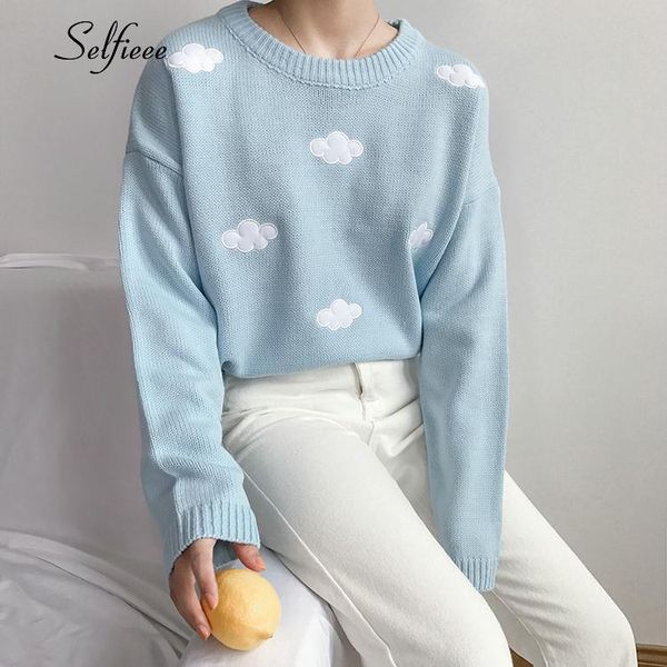 

women's kawaii loose clouds sweater female korean punk autumn winter comfy soft cute loose harajuku clothing for women 2020, White;black