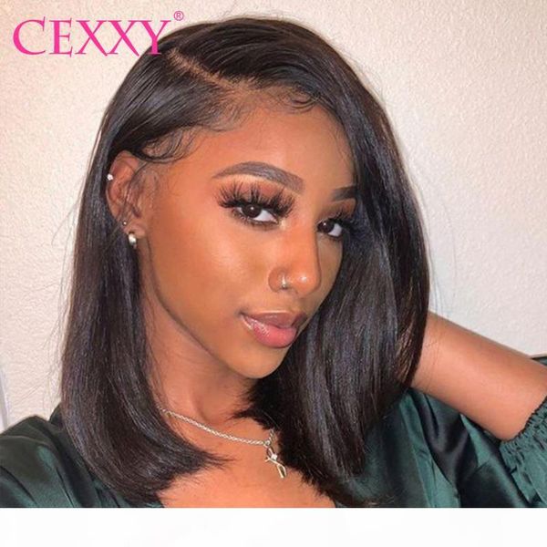 

short bob wig brazilian straight 180% lace front human hair wigs for women pre plucked with baby hair glueless frontal wigs remy, Black;brown