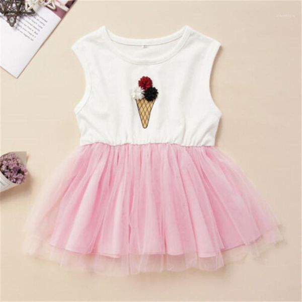 

girl's dresses fashion sweet born girl ice cream dress casual sleeveless summer princess mesh tutu 3-24m1, Red;yellow