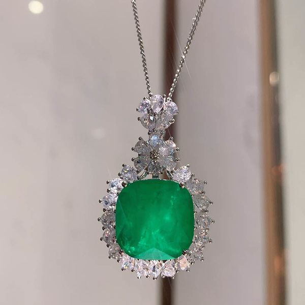

jellystory luxury 100% real 925 sterling silver jewelry necklace with sapphire emerald pendant for women wedding engagement gift q0531