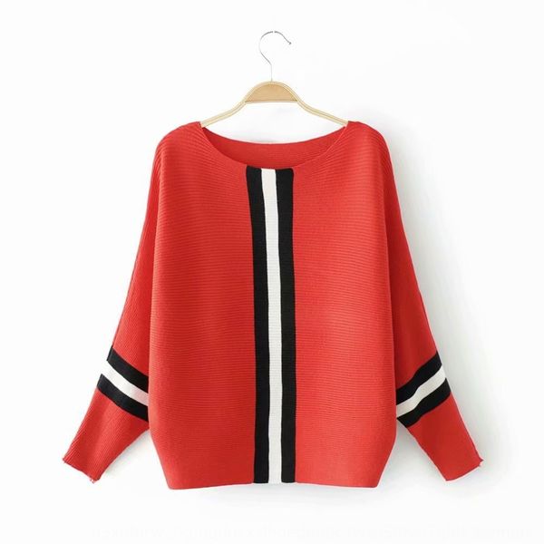 

japanese style autumn 2020 new vertical bar color contrast loose sweater pullover t-shirt pullover women's short bat sleeve t-shirt g9k, White;black
