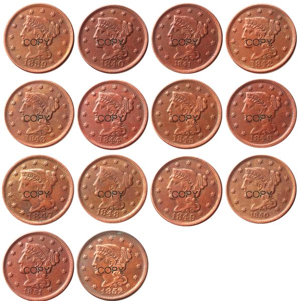 

100% dates cents coins full large copper chose coins (1839-1852) for hair us set different braided copy 14pcs wmtzo bdesybag