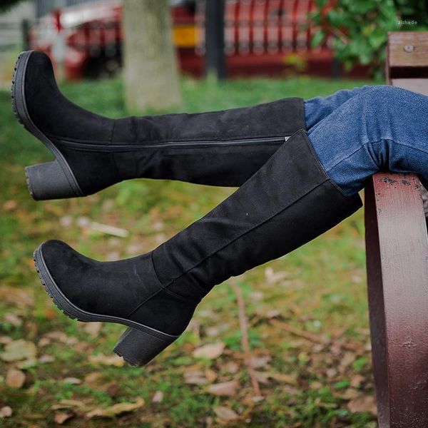

boots autumn and winter black 2021 knee-high women european american style simple retro women1