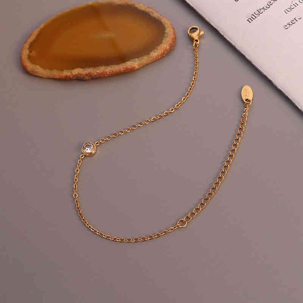 

minimalist stainless steel clear zircon link chain bracelet, Golden;silver