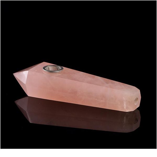 

1pc natural crystal rose quartz pink smoking pipe crystal point wand healing stones strainer quartz stone f qylage, Black