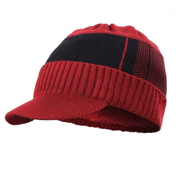 Cappello invernale da uomo con visiera in maglia, berretto foderato in pile, morbido e traspirante, con passanti per sciarpa, berretti da ciclismo SM