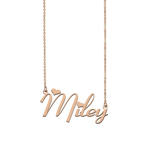 Miley nome colar pingente de placa de identificação personalizado para mulheres meninas presente de aniversário crianças melhores amigos jóias 18k banhado a ouro aço inoxidável