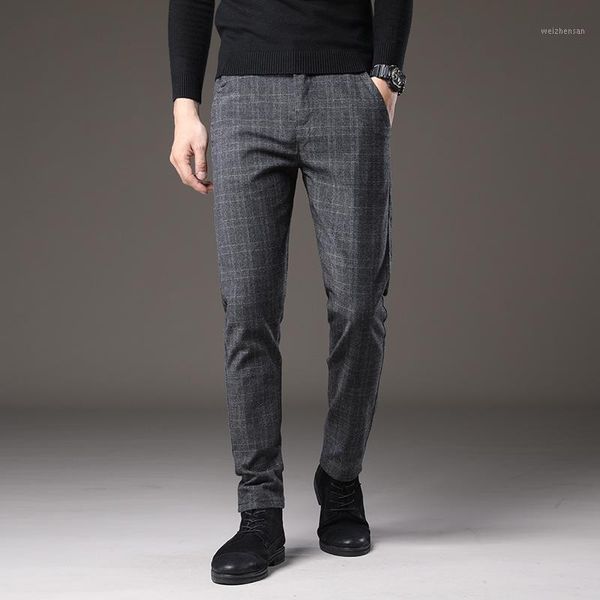 

2020 plaid pants men spring casual slim straight pant new fashion business men casual pants male trousers 381, Black
