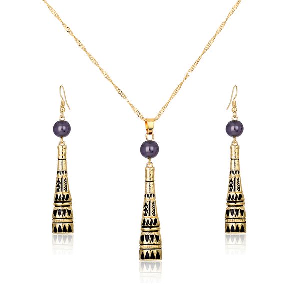 

jewelry set of black pearl jewelry zinc alloy tower earringsdangling drop accessories tower hawaiian jewelry sets for women gifts, Silver