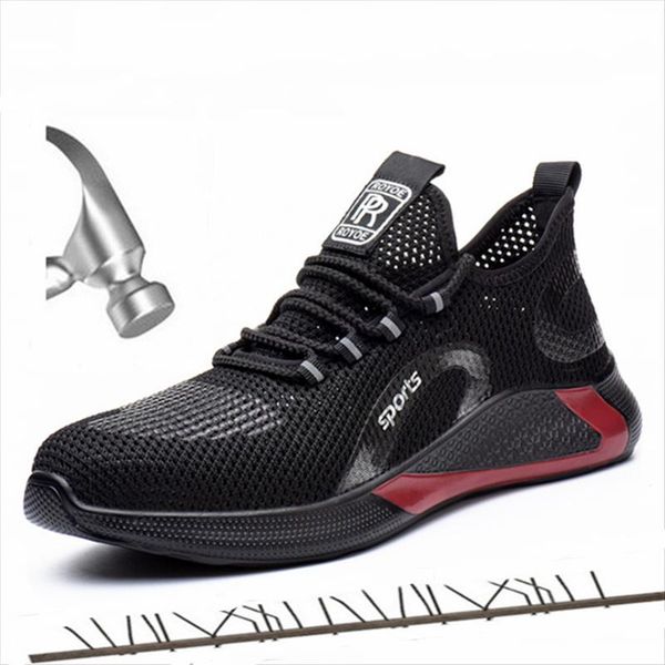 

work safety shoes for men boots summer breathable indestructible steel toe anti-smashing construction safety work sneakers, Black