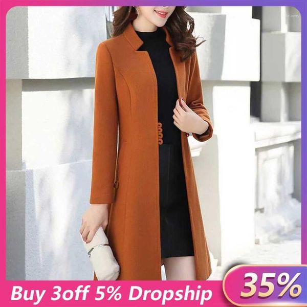 

outerwear overcoat autumn jacket casual women fashion long woolen coat single breasted slim type female winter wool coats#j301, Black