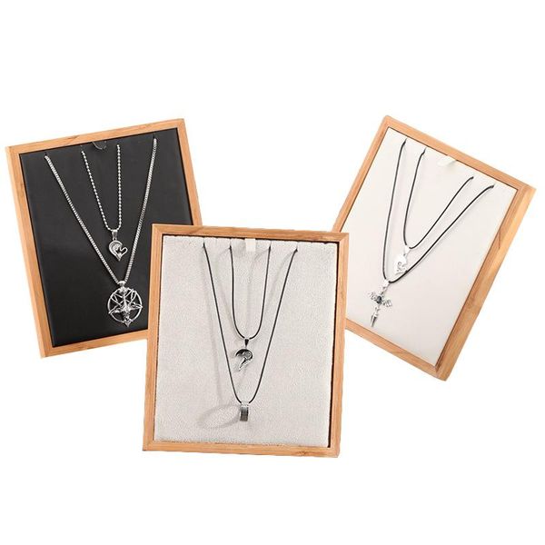 

1 pc bamboo pendant necklace display stand velvet suede/pu leather jewelry display case storage tray necklace stand, Pink;blue