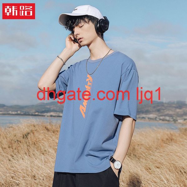 

hanluxin men's wear drainage 2021 spring and summer new round neck printing loose short sleeve t-shirt fashion, White;black