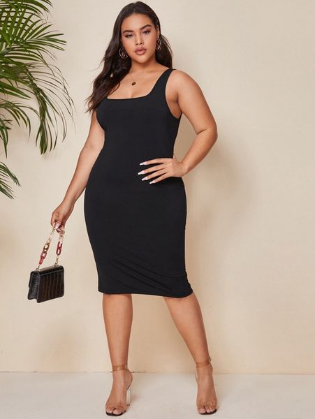 

plus solid bodycon dress y1wh#, Black
