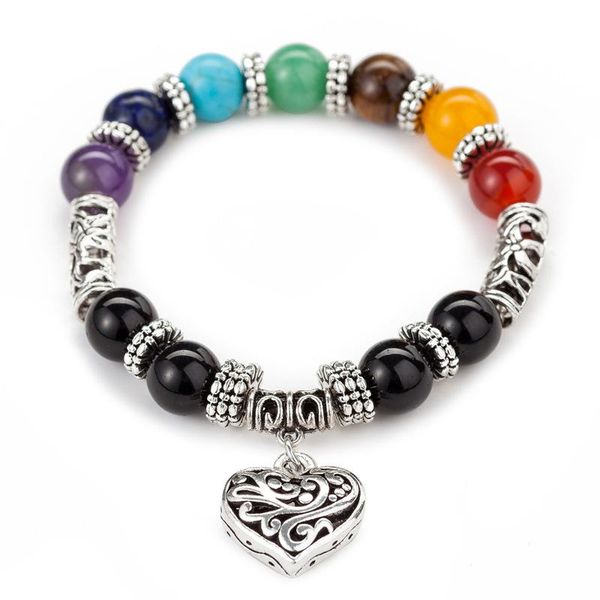 

men women 10mm bracelets 7 chakra healing balance beads heart charm bracelet for female reiki prayer stones jewelry bbyoxv