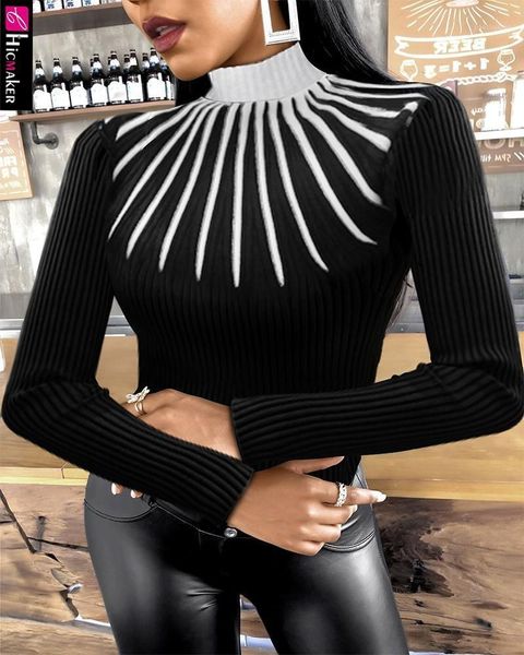 

women colorblock long sleeve meck neck knit, White;black