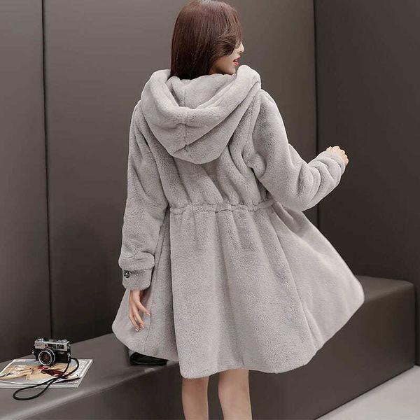 

women's fur & faux 2021 women winter elegant coat lady casual hooded teddy mid-long jacket female slim warm solid outerwear e67, Black