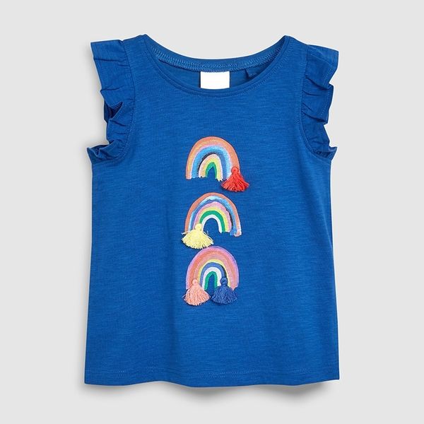 

little maven 2-7year summer rainbow unicorn lace short-sleeve t shirt for baby girls kids toddler girl children cotton t shirt y200409, Blue