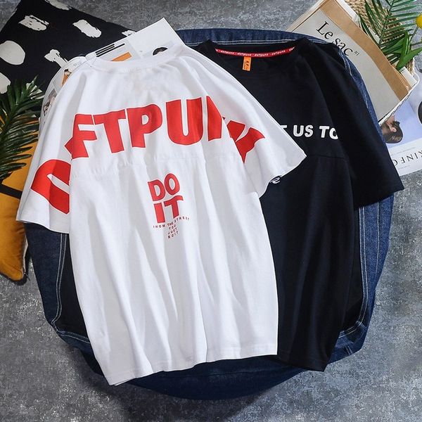 

e-baihui 2021 summer tide brand men's t-shirt round neck casual short-sleeved men's letter printed shirt on behalf of 1945, White;black