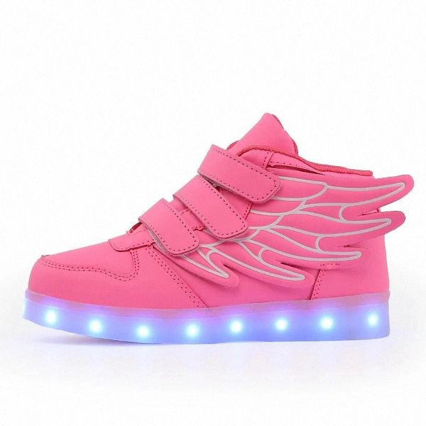 

2018 fashion pink usb charging led children shoes with light up kids casual boys&girls luminous sneakers glowing shoe hook&loop #rx5q