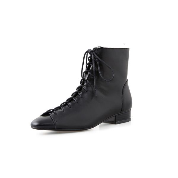 

new arrival 2021 feminine genuine low heel foot toe lace up boots for woman 02sn, Black