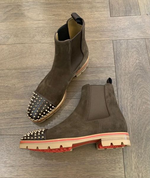 

winter fashion designer melon spikes men's red bottom ankle boots perfect gentleman cool motorcycle boots lug sole martin rivets bootie, Black