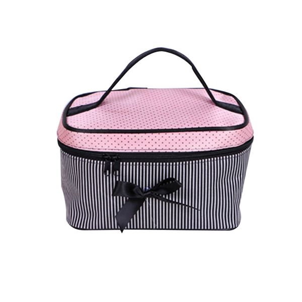 

maleta de maquiagem large capacity portable make up bag dot striped cute bowknot professional makeup case cosmetic organizer
