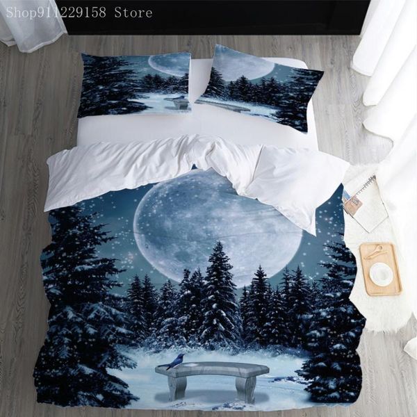 

home textiles snow and earth duvet cover dark blue comforter 3pcs bedding set single double  king size soft quilt cover