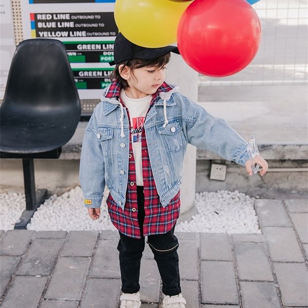 

children denim jacket baby western style hooded denim clothing boys children korean version of the handsome spring wild jacket y200901, Blue;gray