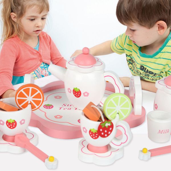 

girls toys simulate wooden kitchen toys pink tea set play house educational toy tools baby early education puzzle tableware gift lj201009
