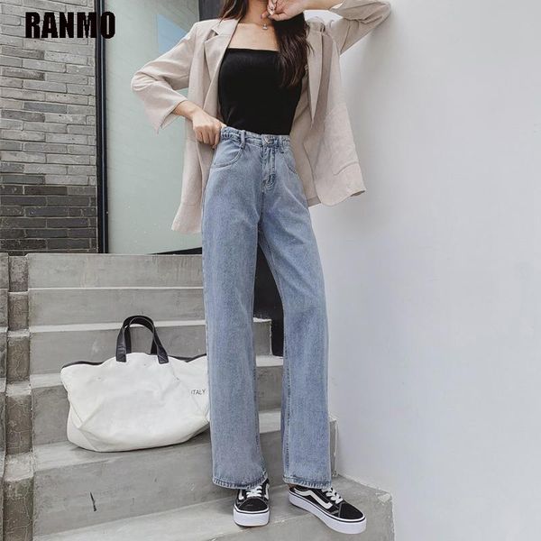 

women's jeans ranmo high waist women plus size 5xl korean fashion streetwear vintage quality female summer harajuku straight pants, Blue