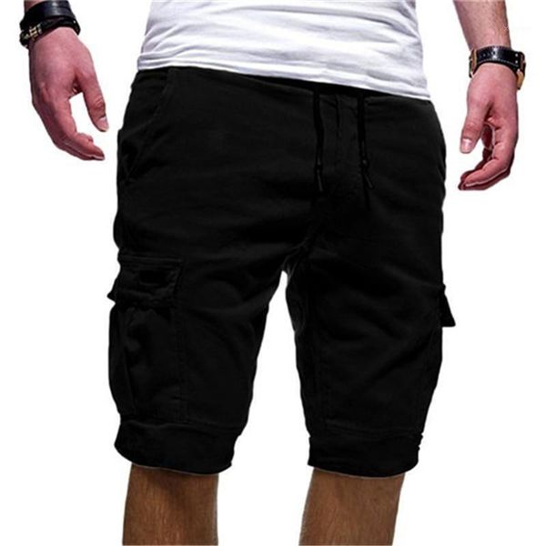 

men's multi-pocket shorts summer 2020 new casual solid color shorts knee length male casual 6 colors high waisted1, White;black