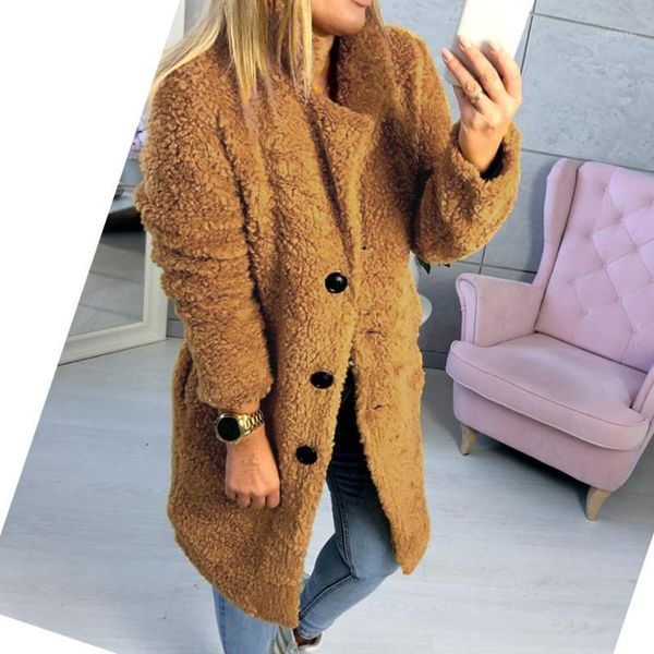 

2019 faux fur coat women teddy winter thick warm clothes fluffy long jackest and coats lapel shaggy overcoat button outwear1, Black