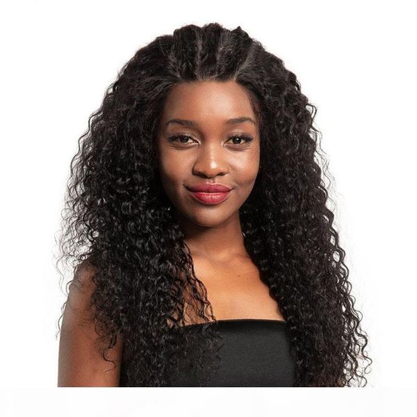 

150 density curly lace front wig glueless with baby hair preplucked virgin hair brazilian curly full lace wigs human hair for black women, Black;brown