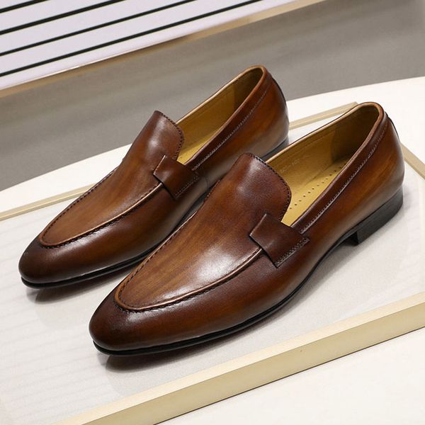 

2019 autumn new style mens loafers for wedding party dance black brown genuine leather slip on men's dress shoes casual business, Red;white