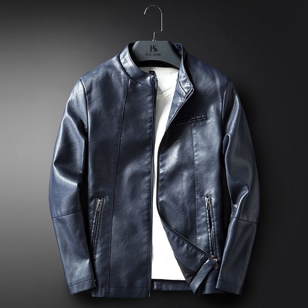 

2021 men's leather solid jacket thin collar with new fashionable men jackets spring 633 8f2l, Black