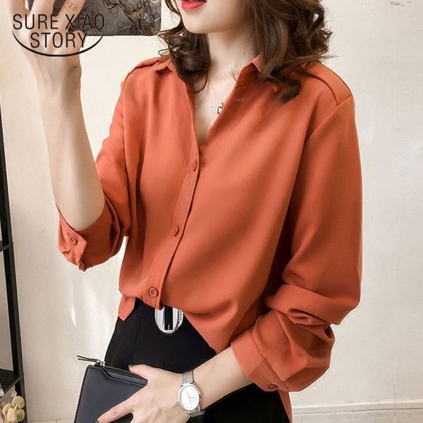 

plus size women blouses fashion women shirts long sleeve chiffon loose feminine blusas clothes office lady blouse 1689 50 y200828, White