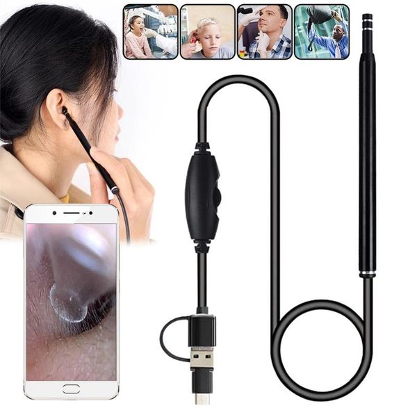 

in ear cleaning endoscope spoon mini camera ear picker wax removal visual mouth nose otoscope support android pc