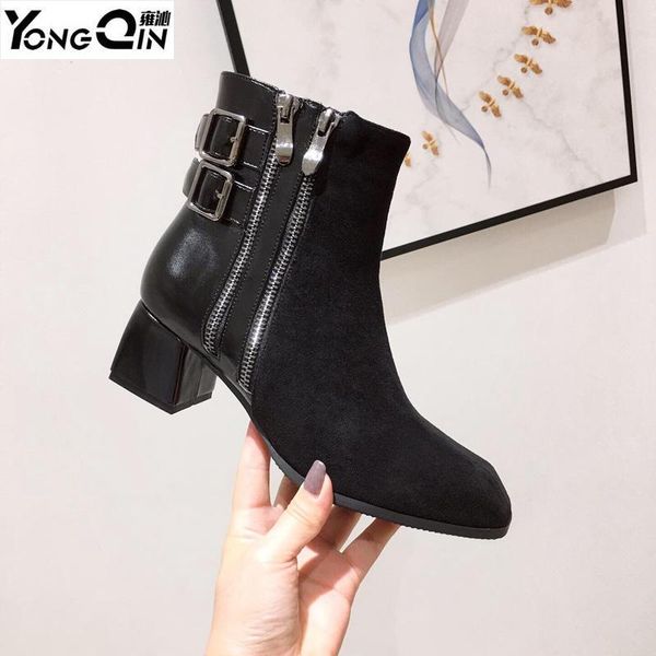 

new thick-heeled martin boots women ankle boots british style mesh short, Black