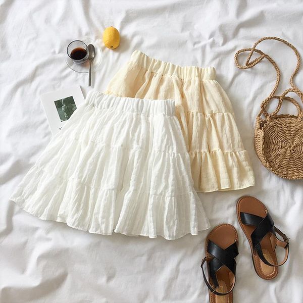 

korean women summer chiffon ruffles mini skirts lolita elastic high waist cute casual girls school pleated short cake skirt, Black