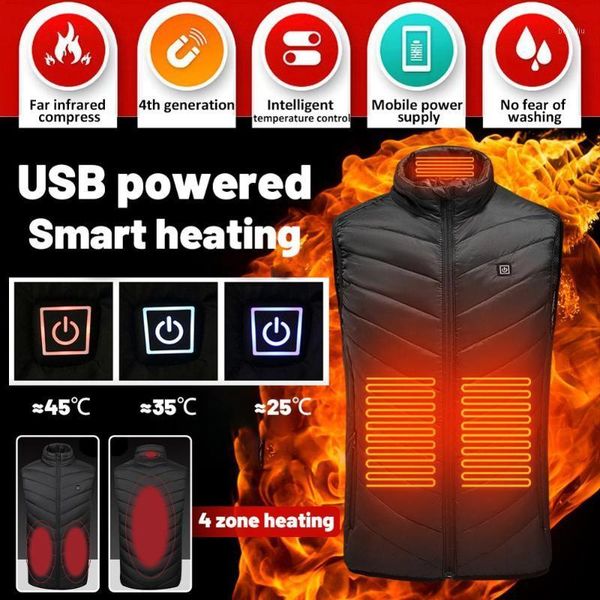

4 areas heated vest jacket usb men winter electrical heated jacket outdoor fishing hunting waistcoat hiking vest1, Gray;blue