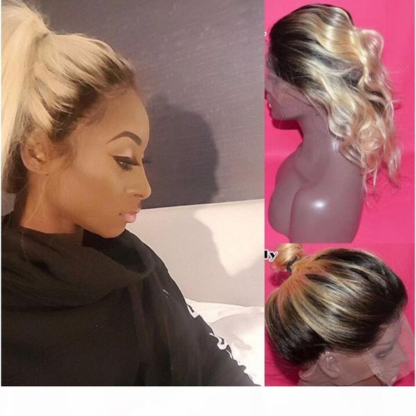 

360 полный шнурок фронтальная закрытие ombre 613 платиновый пляж волна blond тела регулируемый диапазон 100% тон бразильский remy человеческ, Black;brown